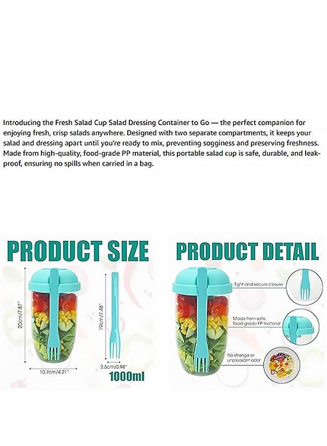 كوب خلط السلطة للغداء - كوب سلطة طازجة محمول، حافظ على لياقتك البدنية، حافظ على صلصة الطعام، حامل برطمان للخضراوات والفواكه لوجبة غداء سريعة، علب خضراء مع غطاء وشوكة - Image 5